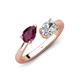 4 - Afra 1.75 ctw Rhodolite Garnet Pear Shape (7x5 mm) & Moissanite Oval Shape (7x5 mm) Toi Et Moi Engagement Ring 