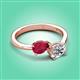 3 - Afra 1.80 ctw Ruby Pear Shape (7x5 mm) & Moissanite Oval Shape (7x5 mm) Toi Et Moi Engagement Ring 