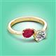 3 - Afra 1.80 ctw Ruby Pear Shape (7x5 mm) & Moissanite Oval Shape (7x5 mm) Toi Et Moi Engagement Ring 