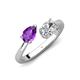 4 - Afra 1.45 ctw Amethyst Pear Shape (7x5 mm) & GIA Certified Natural Diamond Oval Shape (7x5 mm) Toi Et Moi Engagement Ring 