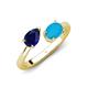4 - Afra 1.60 ctw Blue Sapphire Pear Shape (7x5 mm) & Turquoise Oval Shape (7x5 mm) Toi Et Moi Engagement Ring 