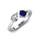 4 - Lysha 1.61 ctw GIA Certified Natural Diamond Pear Shape (7x5 mm) & Lab Created Blue Sapphire Cushion Shape (5.00 mm) Toi Et Moi Engagement Ring 