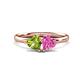 1 - Francesca 1.85 ctw Heart Shape (6.00 mm) Peridot & Lab Created Pink Sapphire Toi Et Moi Engagement Ring 