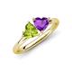 4 - Francesca 1.63 ctw Heart Shape (6.00 mm) Peridot & Amethyst Toi Et Moi Engagement Ring 