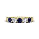 1 - Wenda 1.40 ctw (4.00 mm) Round Blue Sapphire & Lab Grown Diamond Side Gallery 5 Stone Wedding Band 