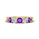 1 - Wenda 1.10 ctw (4.00 mm) Round Amethyst & Lab Grown Diamond Side Gallery 5 Stone Wedding Band 