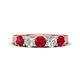 1 - Wenda 1.28 ctw (4.00 mm) Round Ruby & Lab Grown Diamond Side Gallery 5 Stone Wedding Band 
