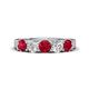 1 - Wenda 1.28 ctw (4.00 mm) Round Ruby & Lab Grown Diamond Side Gallery 5 Stone Wedding Band 