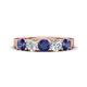 1 - Wenda 1.10 ctw (4.00 mm) Round Iolite & Lab Grown Diamond Side Gallery 5 Stone Wedding Band 