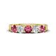 1 - Wenda 1.10 ctw (4.00 mm) Round Pink Tourmaline & Lab Grown Diamond Side Gallery 5 Stone Wedding Band 