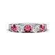 1 - Wenda 1.10 ctw (4.00 mm) Round Pink Tourmaline & Lab Grown Diamond Side Gallery 5 Stone Wedding Band 