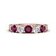 1 - Wenda 1.45 ctw (4.00 mm) Round Rhodolite Garnet & Lab Grown Diamond Side Gallery 5 Stone Wedding Band 