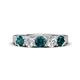 1 - Wenda 1.25 ctw (4.00 mm) Round London Blue Topaz & Natural Diamond Side Gallery 5 Stone Wedding Band 