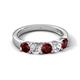 5 - Wenda 1.45 ctw (4.00 mm) Round Red Garnet & Natural Diamond Side Gallery 5 Stone Wedding Band 