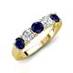 4 - Wenda 1.40 ctw (4.00 mm) Round Blue Sapphire & Lab Grown Diamond Side Gallery 5 Stone Wedding Band 