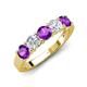 4 - Wenda 1.10 ctw (4.00 mm) Round Amethyst & Lab Grown Diamond Side Gallery 5 Stone Wedding Band 