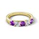 5 - Wenda 1.10 ctw (4.00 mm) Round Amethyst & Lab Grown Diamond Side Gallery 5 Stone Wedding Band 