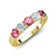 4 - Wenda 1.10 ctw (4.00 mm) Round Pink Tourmaline & Lab Grown Diamond Side Gallery 5 Stone Wedding Band 