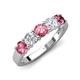 4 - Wenda 1.10 ctw (4.00 mm) Round Pink Tourmaline & Lab Grown Diamond Side Gallery 5 Stone Wedding Band 