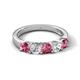 5 - Wenda 1.10 ctw (4.00 mm) Round Pink Tourmaline & Lab Grown Diamond Side Gallery 5 Stone Wedding Band 