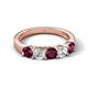 5 - Wenda 1.45 ctw (4.00 mm) Round Rhodolite Garnet & Lab Grown Diamond Side Gallery 5 Stone Wedding Band 