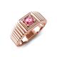 5 - Angelo 0.40 ct (5.00 mm) Pink Tourmaline Ribbed Shank Solitaire Men Band 