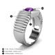 3 - Angelo 0.87 ct (6.50 mm) Amethyst Ribbed Shank Solitaire Men Band 