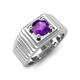 4 - Angelo 0.87 ct (6.50 mm) Amethyst Ribbed Shank Solitaire Men Band 