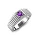 4 - Angelo 0.20 ct (4.00 mm) Amethyst Ribbed Shank Solitaire Men Band 