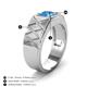 3 - Jabari 0.95 ct (6.50 mm) Blue Topaz Criss Cross Design Shank Solitaire Men Band 
