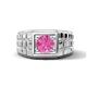 1 - Kellan 1.10 ct (6.00 mm) Pink Sapphire Geometric Square Side Design Solitaire Men Band 