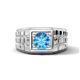 1 - Kellan 0.95 ct (6.50 mm) Blue Topaz Geometric Square Side Design Solitaire Men Band 