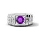 1 - Kellan 0.87 ct (6.50 mm) Amethyst Geometric Square Side Design Solitaire Men Band 