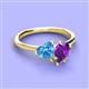 3 - Sasha Heart Shape Blue Topaz & Pear Shape Amethyst 2 Stone Duo Ring 