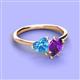 3 - Sasha Heart Shape Blue Topaz & Pear Shape Amethyst 2 Stone Duo Ring 