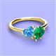 3 - Sasha Heart Shape Blue Topaz & Pear Shape Lab Created Emerald 2 Stone Duo Ring 