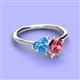 3 - Sasha Heart Shape Blue Topaz & Pear Shape Pink Tourmaline 2 Stone Duo Ring 