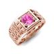 5 - Kellan 1.10 ct (6.00 mm) Pink Sapphire Geometric Square Side Design Solitaire Men Band 