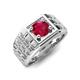 5 - Kellan 0.95 ct (6.00 mm) Ruby Geometric Square Side Design Solitaire Men Band 