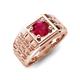 5 - Kellan 0.95 ct (6.00 mm) Ruby Geometric Square Side Design Solitaire Men Band 
