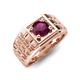 5 - Kellan 1.00 ct (6.50 mm) Rhodolite Garnet Geometric Square Side Design Solitaire Men Band 