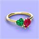 3 - Sasha Heart & Pear Shape Created Emerald & Created Ruby 2 Stone Duo Ring 