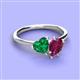 3 - Sasha Heart Shape Lab Created Emerald & Pear Shape Rhodolite Garnet 2 Stone Duo Ring 