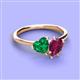 3 - Sasha Heart Shape Lab Created Emerald & Pear Shape Rhodolite Garnet 2 Stone Duo Ring 