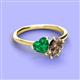 3 - Sasha Heart Shape Lab Created Emerald & Pear Shape Smoky Quartz 2 Stone Duo Ring 