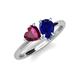 4 - Sasha Heart Shape Rhodolite Garnet & Pear Shape Lab Created Blue Sapphire 2 Stone Duo Ring 
