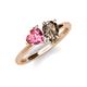 4 - Sasha Heart Shape Pink Tourmaline & Pear Shape Smoky Quartz 2 Stone Duo Ring 
