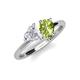 4 - Sasha Heart Shape Lab Created White Sapphire & Pear Shape Peridot 2 Stone Duo Ring 