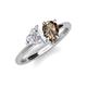 4 - Sasha Heart Shape Lab Created White Sapphire & Pear Shape Smoky Quartz 2 Stone Duo Ring 