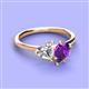 3 - Sasha IGI Certified Heart Shape Lab Grown Diamond & Pear Shape Amethyst Stone Duo Ring 